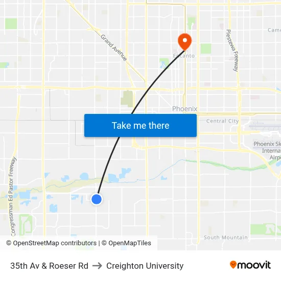35th Av & Roeser Rd to Creighton University map