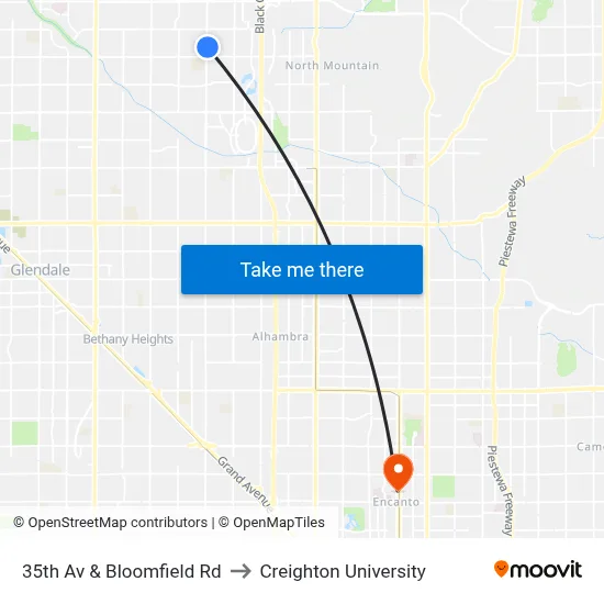 35th Av & Bloomfield Rd to Creighton University map