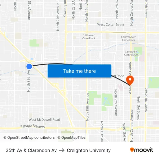 35th Av & Clarendon Av to Creighton University map