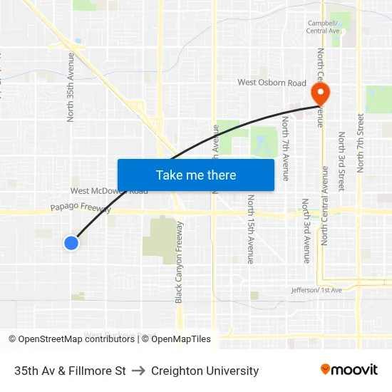 35th Av & Fillmore St to Creighton University map