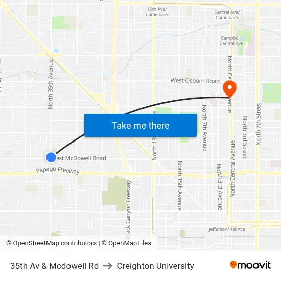 35th Av & Mcdowell Rd to Creighton University map