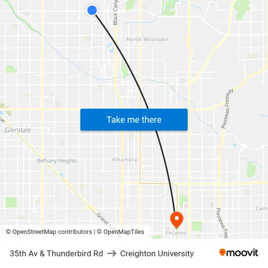 35th Av & Thunderbird Rd to Creighton University map