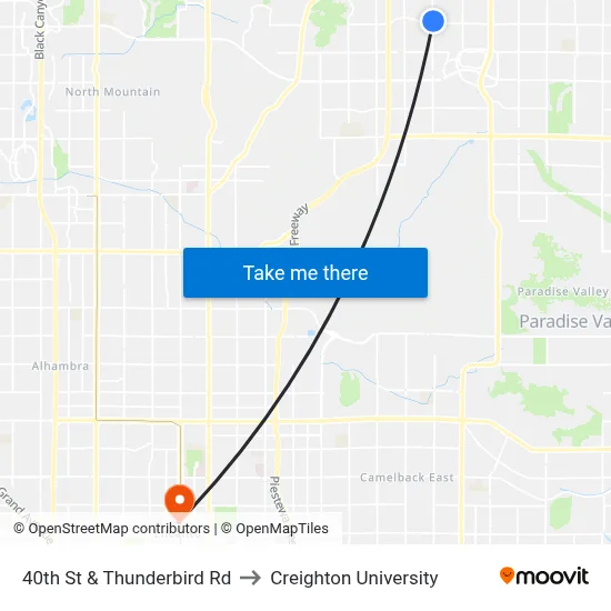 40th St & Thunderbird Rd to Creighton University map