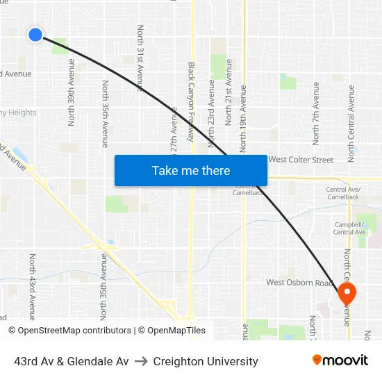43rd Av & Glendale Av to Creighton University map