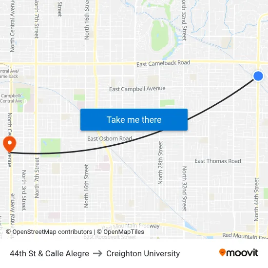 44th St & Calle Alegre to Creighton University map