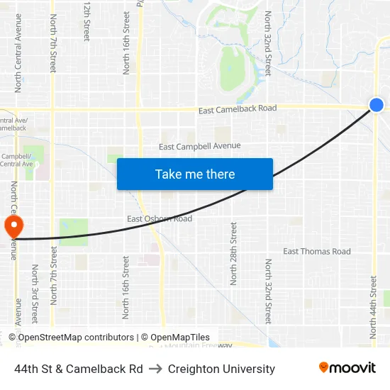 44th St & Camelback Rd to Creighton University map