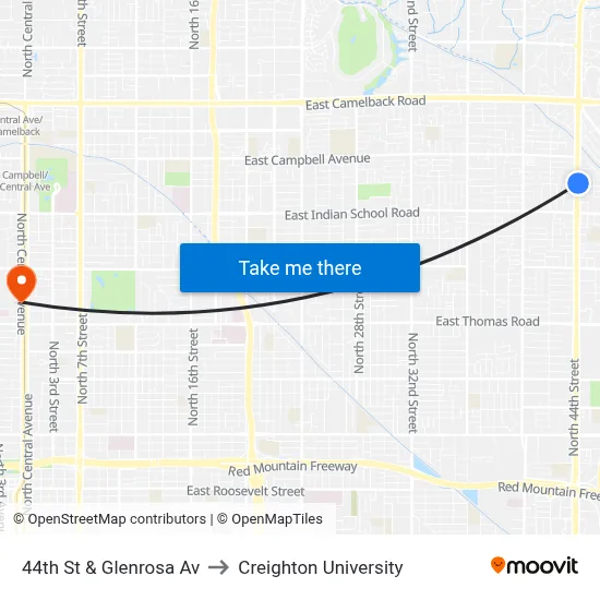 44th St & Glenrosa Av to Creighton University map