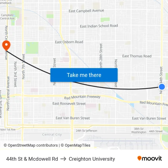 44th St & Mcdowell Rd to Creighton University map