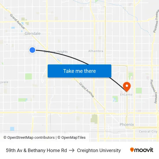 59th Av & Bethany Home Rd to Creighton University map