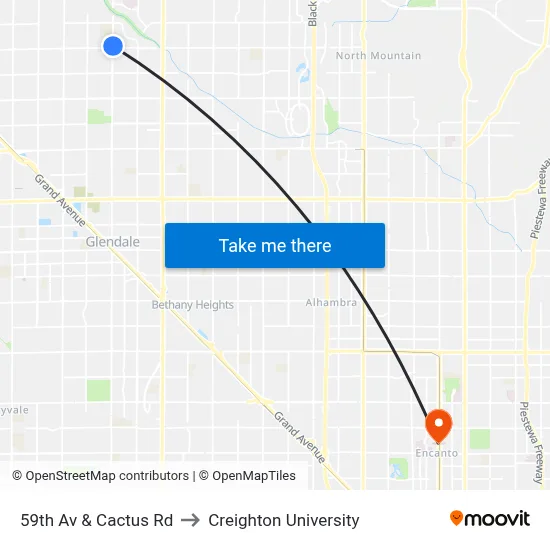 59th Av & Cactus Rd to Creighton University map