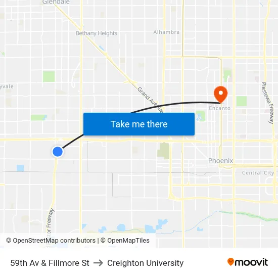 59th Av & Fillmore St to Creighton University map