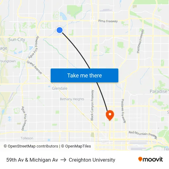 59th Av & Michigan Av to Creighton University map