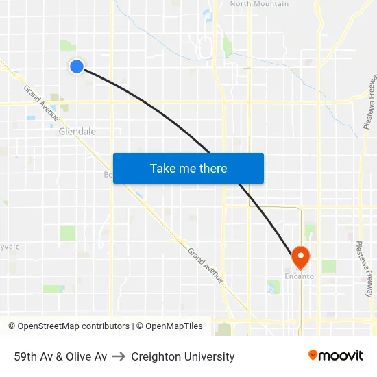 59th Av & Olive Av to Creighton University map