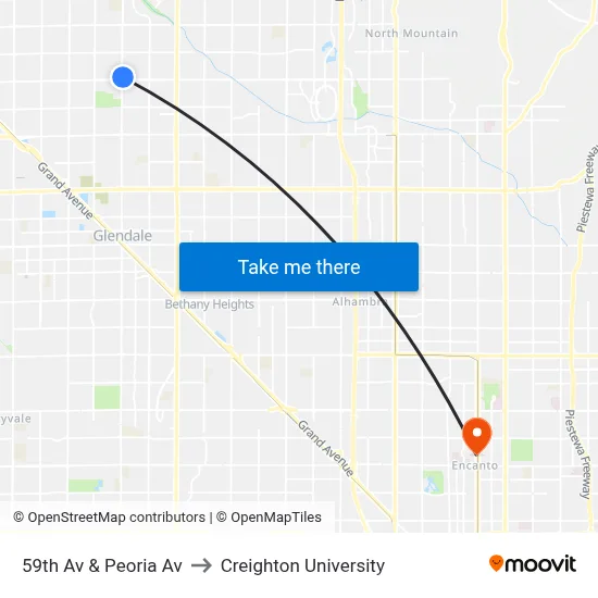 59th Av & Peoria Av to Creighton University map