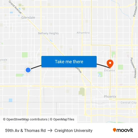 59th Av & Thomas Rd to Creighton University map
