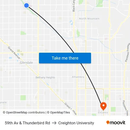 59th Av & Thunderbird Rd to Creighton University map