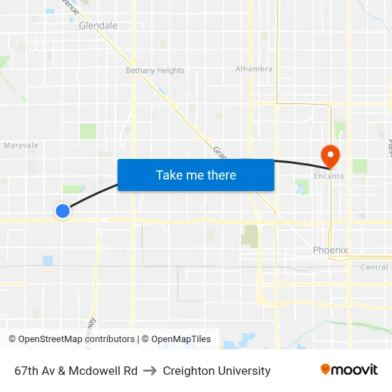 67th Av & Mcdowell Rd to Creighton University map
