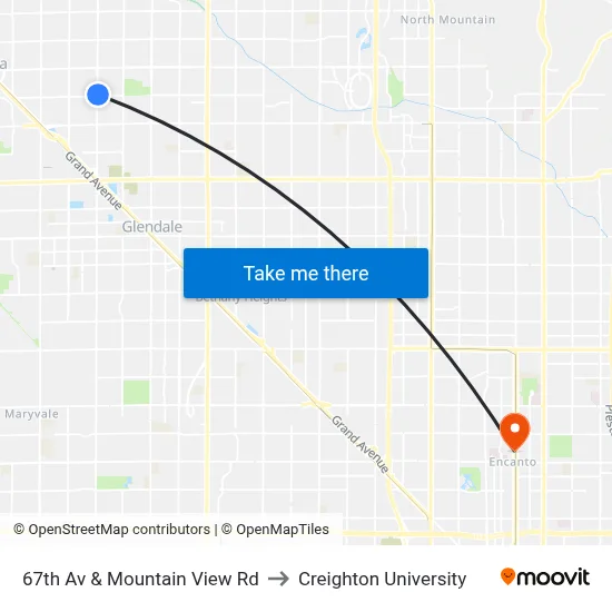 67th Av & Mountain View Rd to Creighton University map