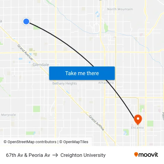 67th Av & Peoria Av to Creighton University map