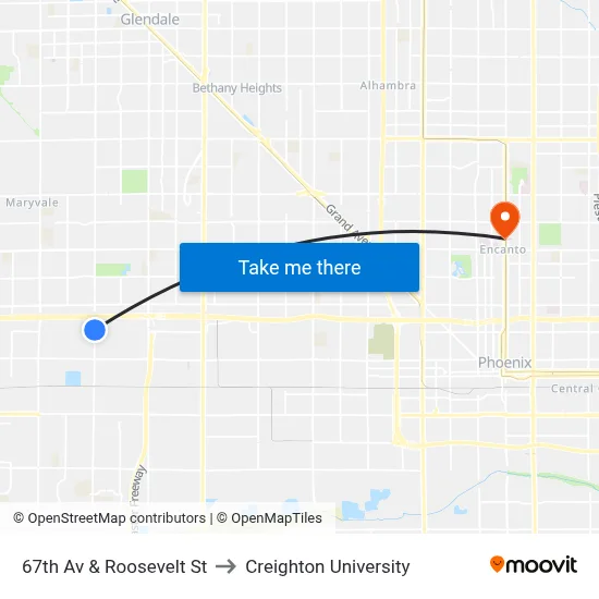 67th Av & Roosevelt St to Creighton University map