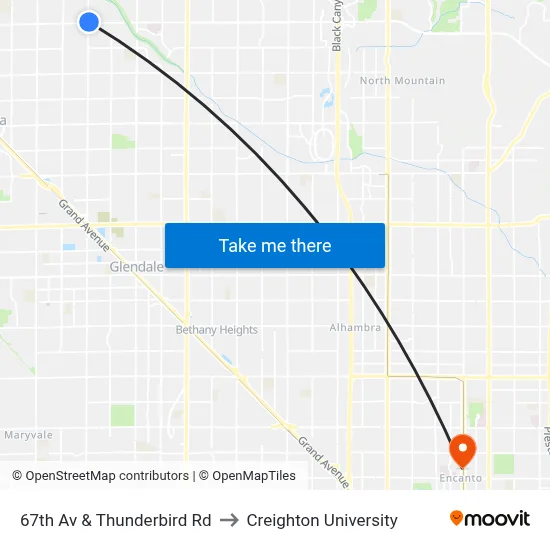 67th Av & Thunderbird Rd to Creighton University map