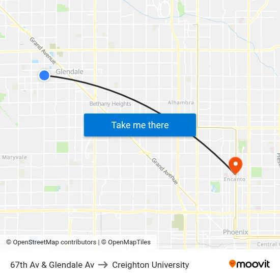 67th Av & Glendale Av to Creighton University map