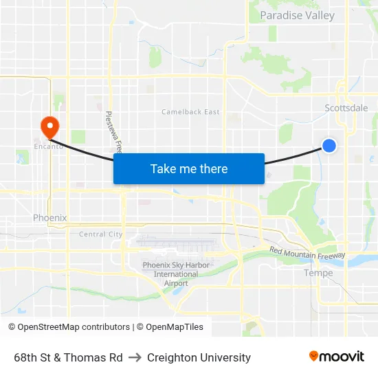 68th St & Thomas Rd to Creighton University map
