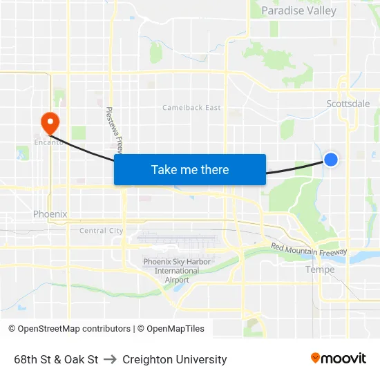 68th St & Oak St to Creighton University map
