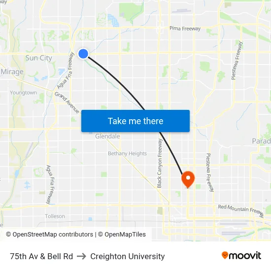 75th Av & Bell Rd to Creighton University map