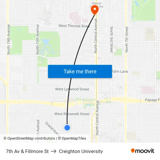 7th Av & Fillmore St to Creighton University map