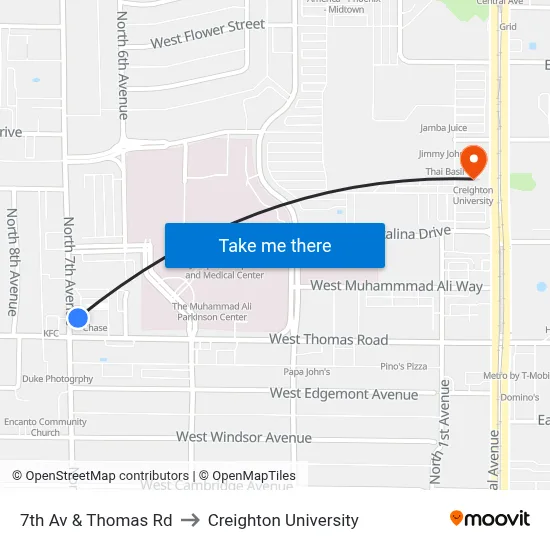7th Av & Thomas Rd to Creighton University map