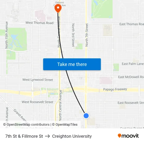7th St & Fillmore St to Creighton University map