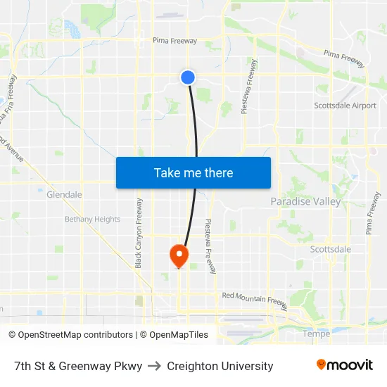 7th St & Greenway Pkwy to Creighton University map