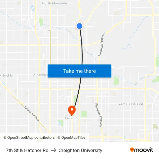 7th St & Hatcher Rd to Creighton University map