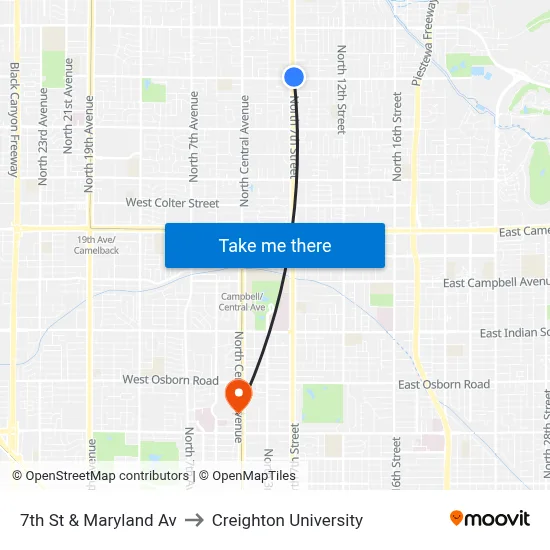 7th St & Maryland Av to Creighton University map