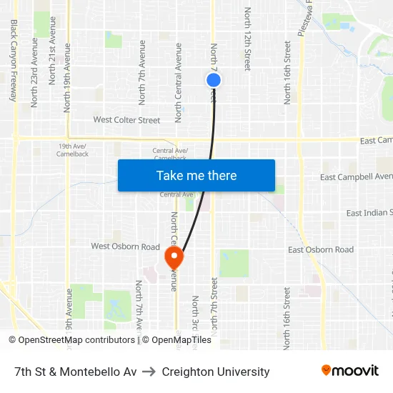 7th St & Montebello Av to Creighton University map