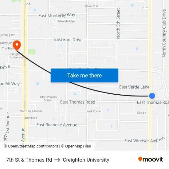7th St & Thomas Rd to Creighton University map