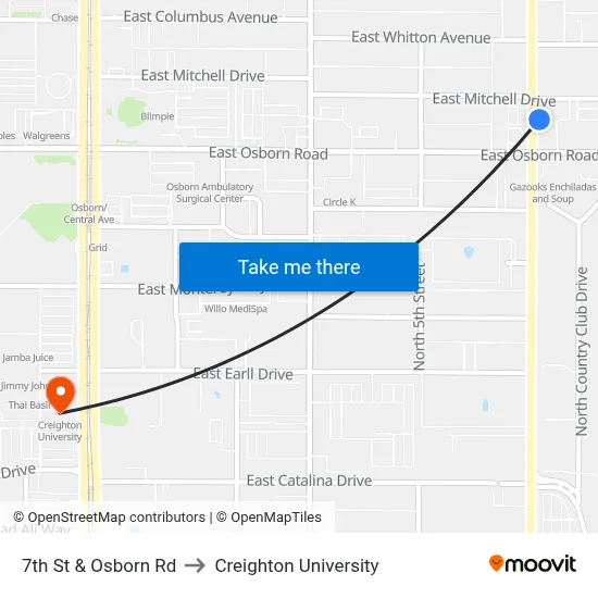 7th St & Osborn Rd to Creighton University map