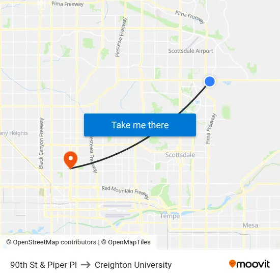 90th St & Piper Pl to Creighton University map