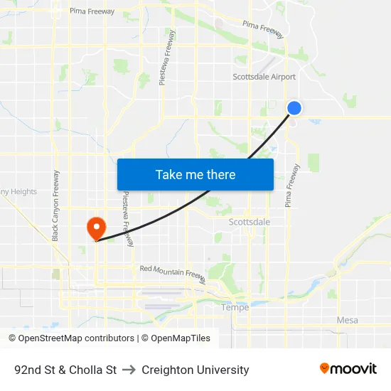 92nd St & Cholla St to Creighton University map
