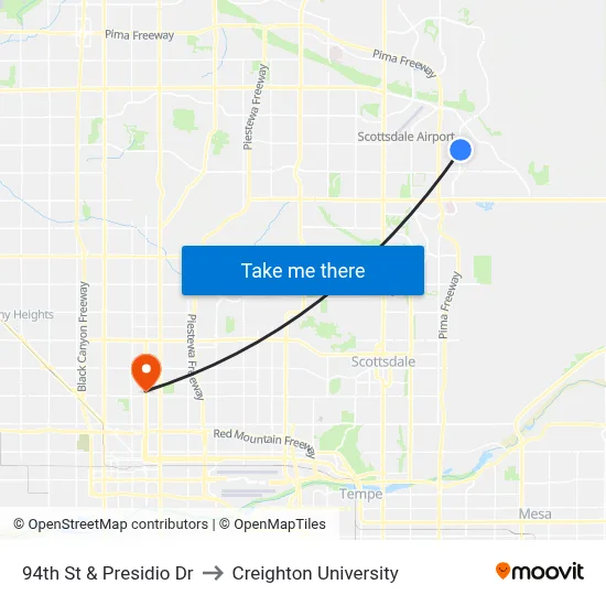 94th St & Presidio Dr to Creighton University map