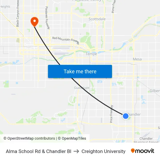 Alma School Rd & Chandler Bl to Creighton University map