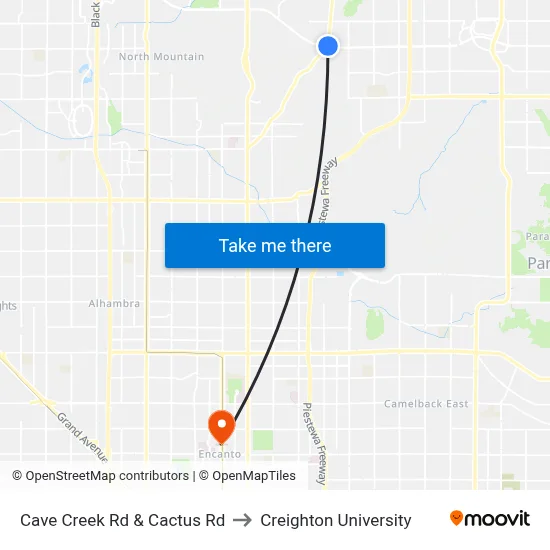 Cave Creek Rd & Cactus Rd to Creighton University map