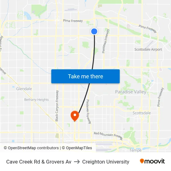 Cave Creek Rd & Grovers Av to Creighton University map