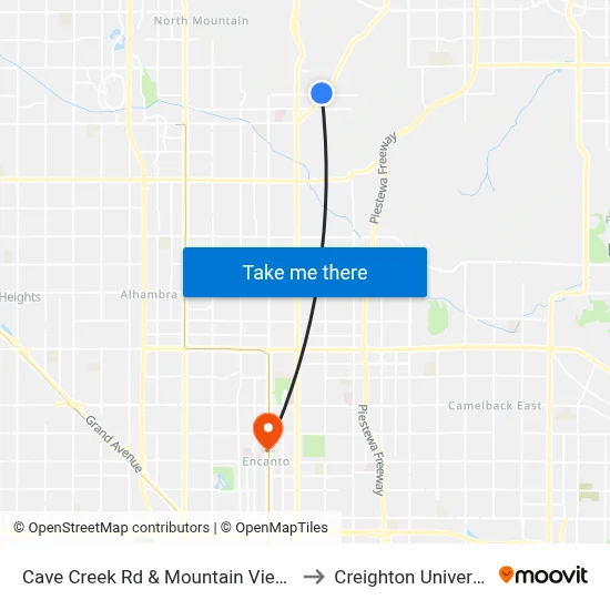 Cave Creek Rd & Mountain View Rd to Creighton University map