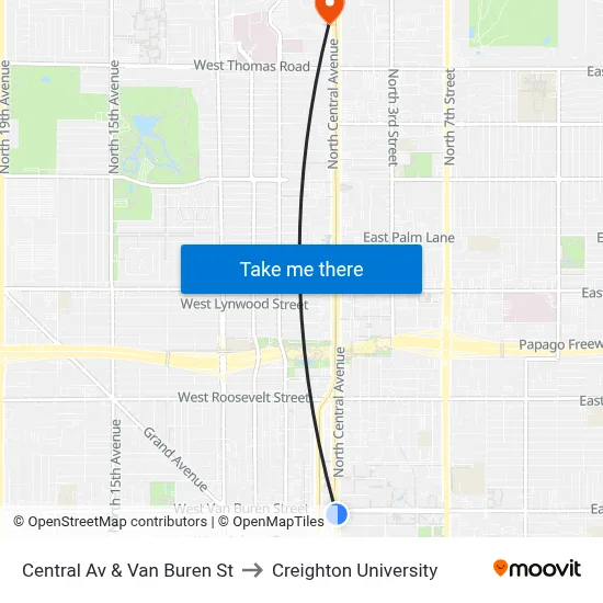 Central Av & Van Buren St to Creighton University map