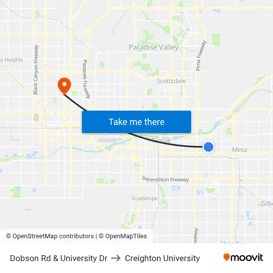 Dobson Rd & University Dr to Creighton University map