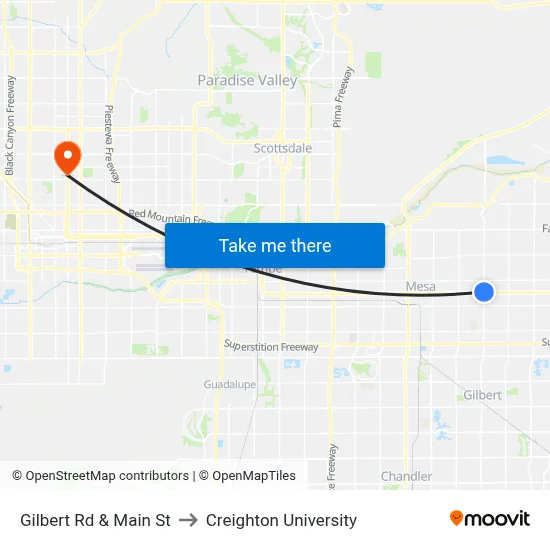 Gilbert Rd & Main St to Creighton University map