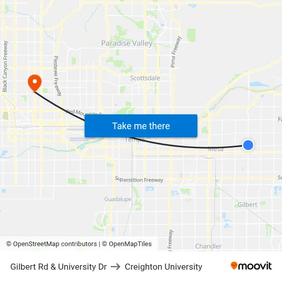 Gilbert Rd & University Dr to Creighton University map