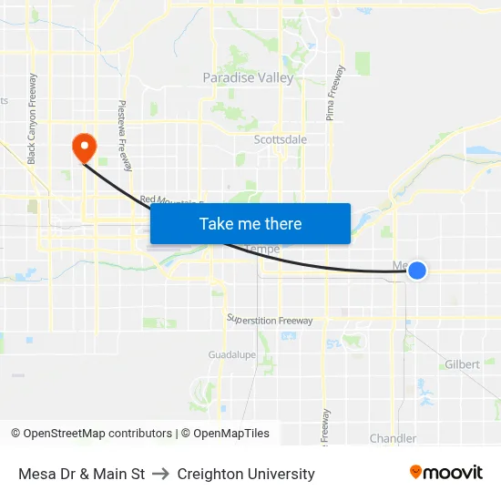 Mesa Dr & Main St to Creighton University map